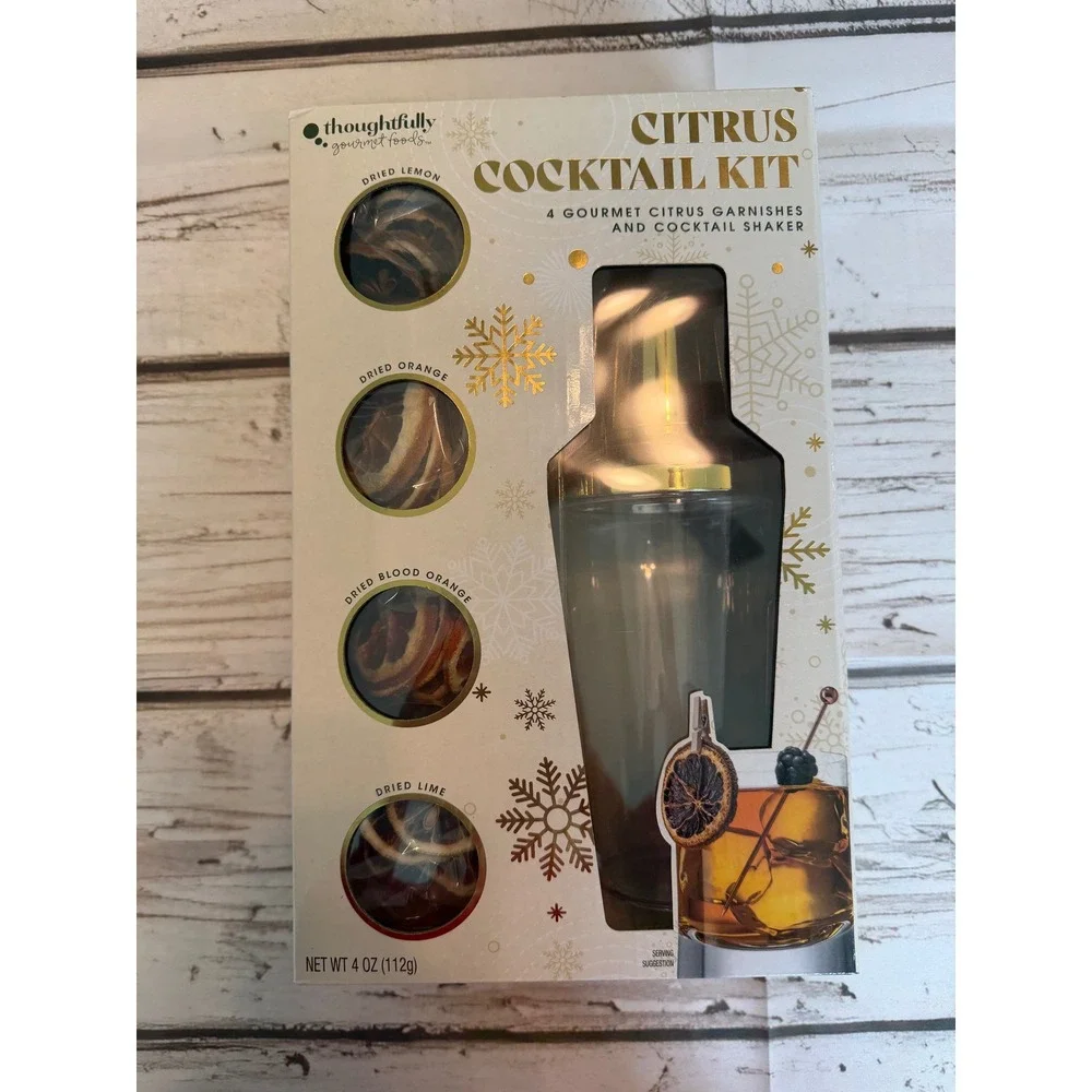 Thoughtfully Gourmet Citrus Cocktail Kit Shaker & 4 Dried Fruit Garnishes Set